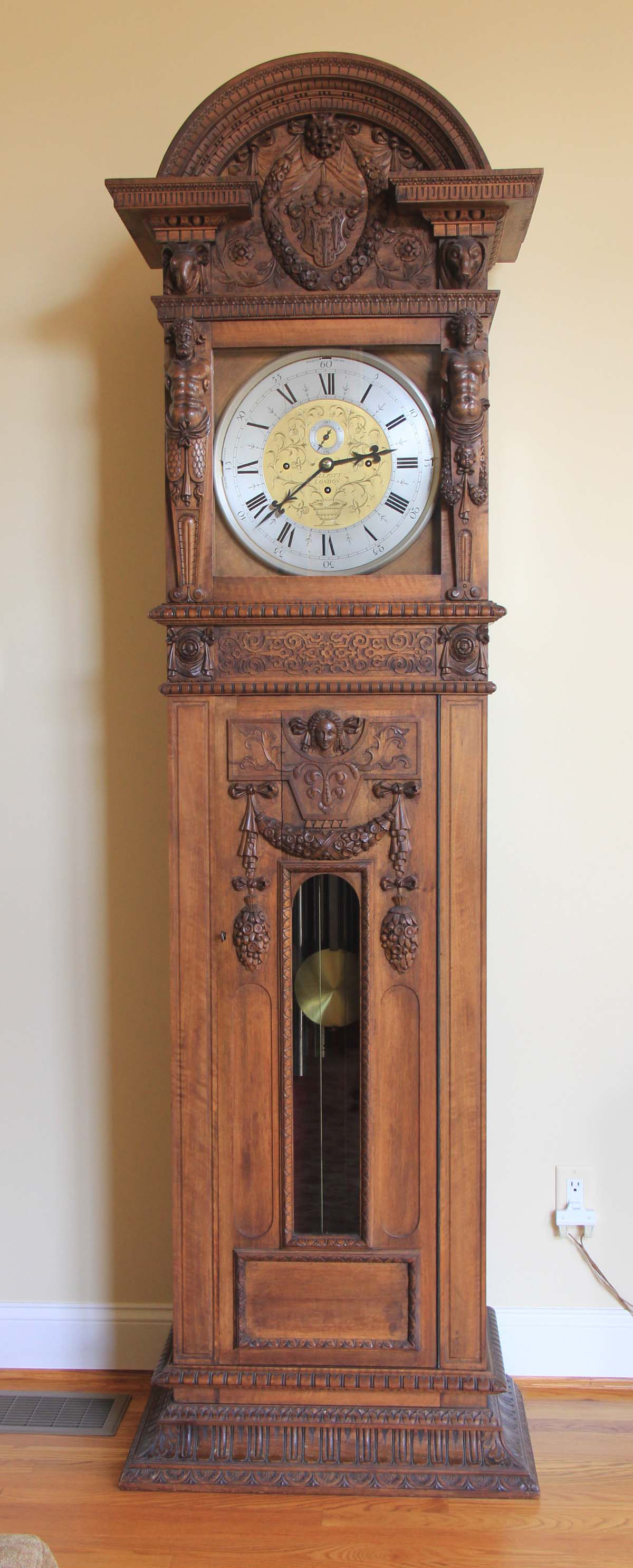 Elliott, London Superbly Carved 9 Tube Grandfather Clock