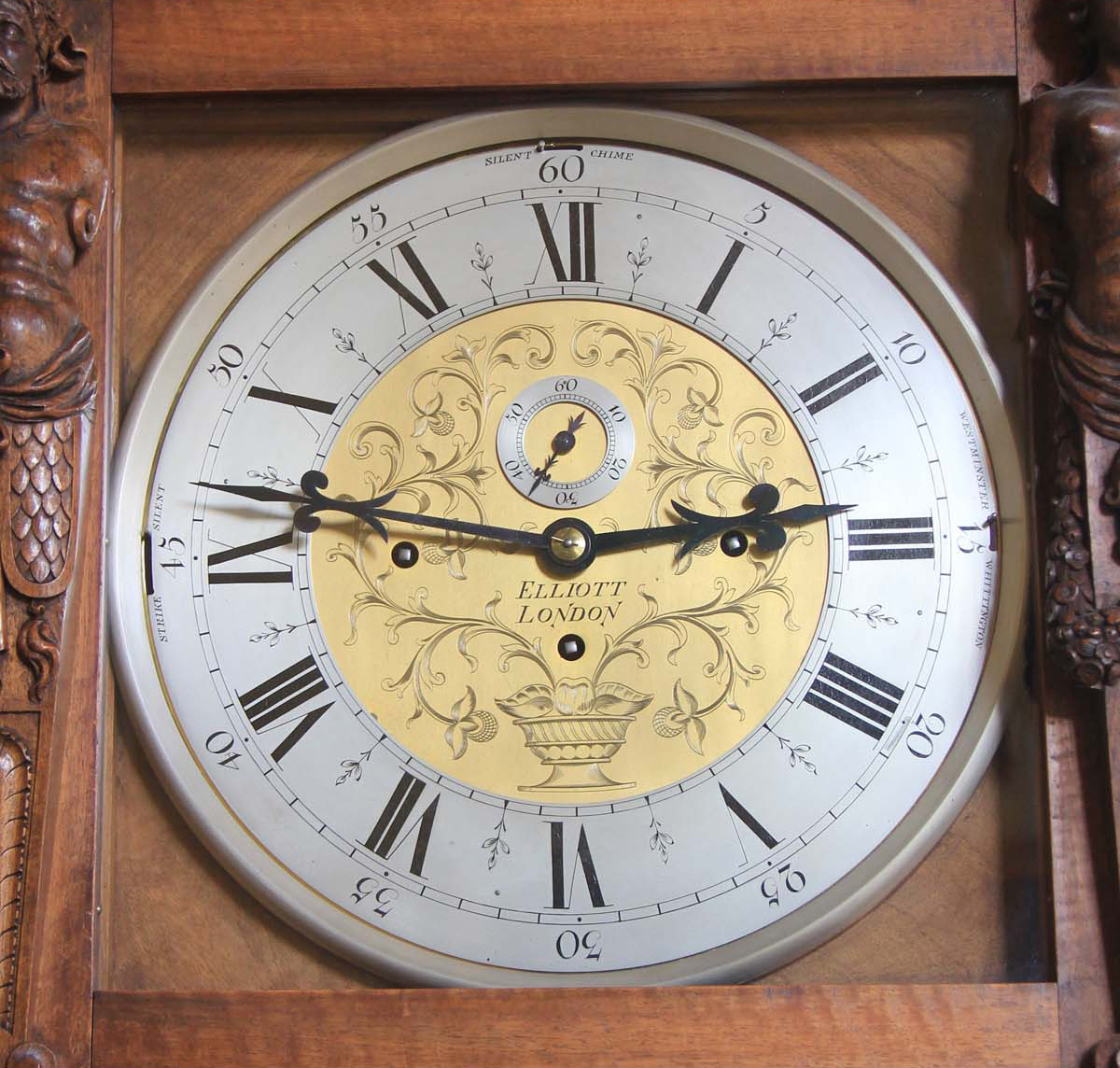 Elliott, London Superbly Carved 9 Tube Grandfather Clock