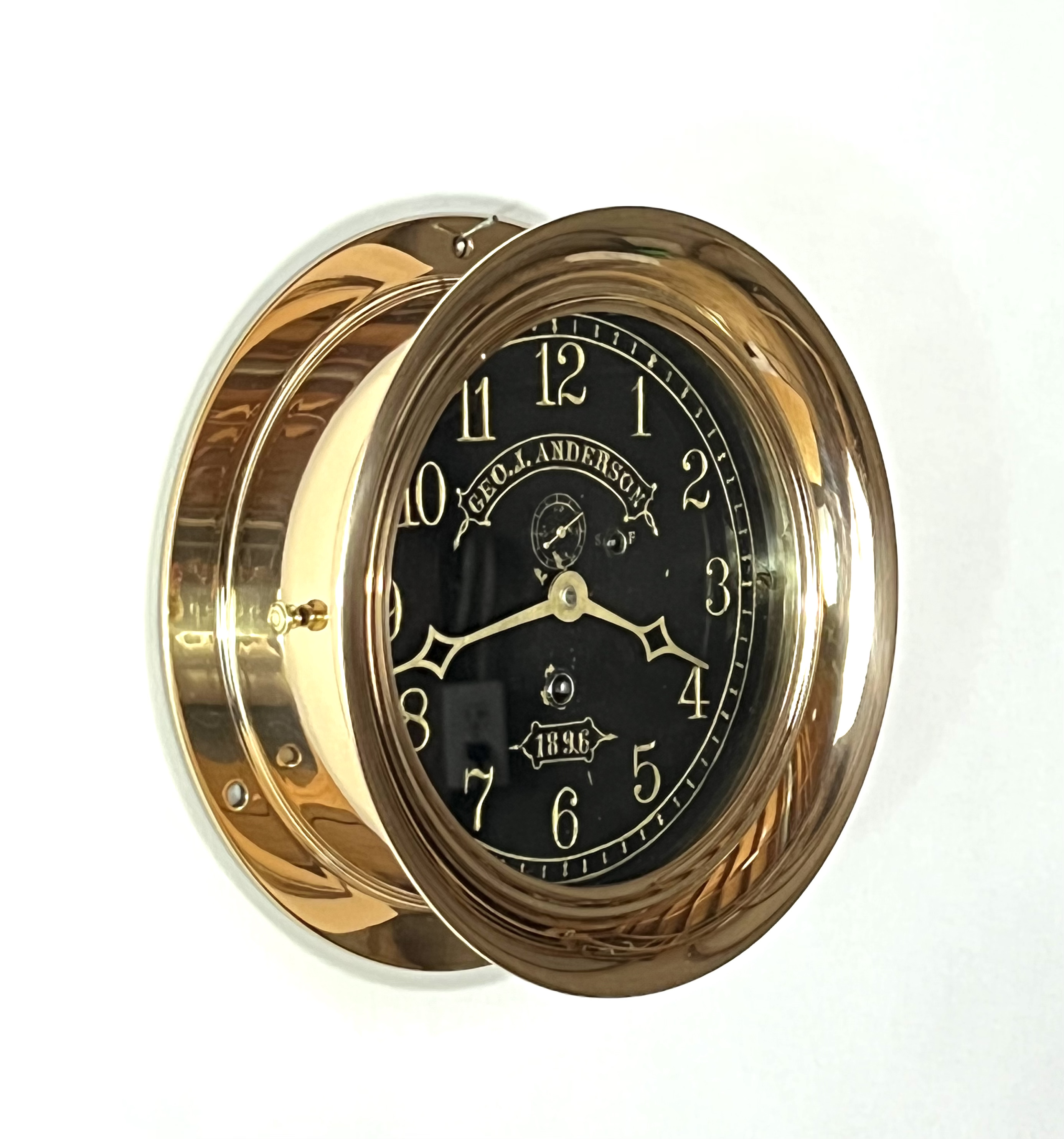 Eastman Clock Co. 6 3/4 inch Black Dial Marine Clock - Anderson 1896