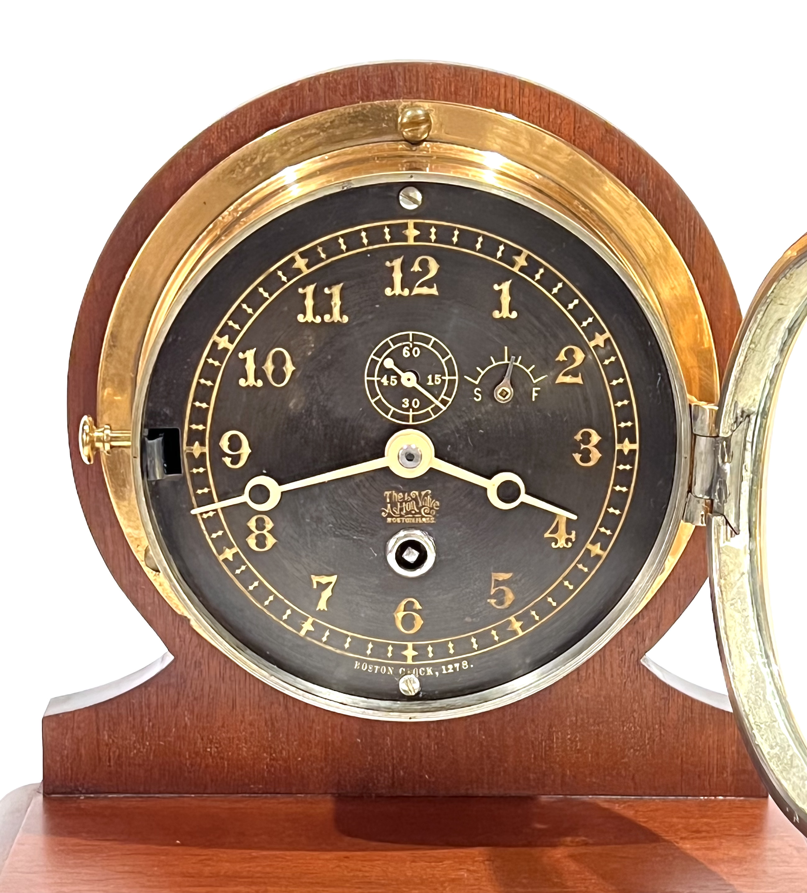 Chelsea Clock Co. 5 inch Black Dial Marine Clock for Ashton Valve Co.