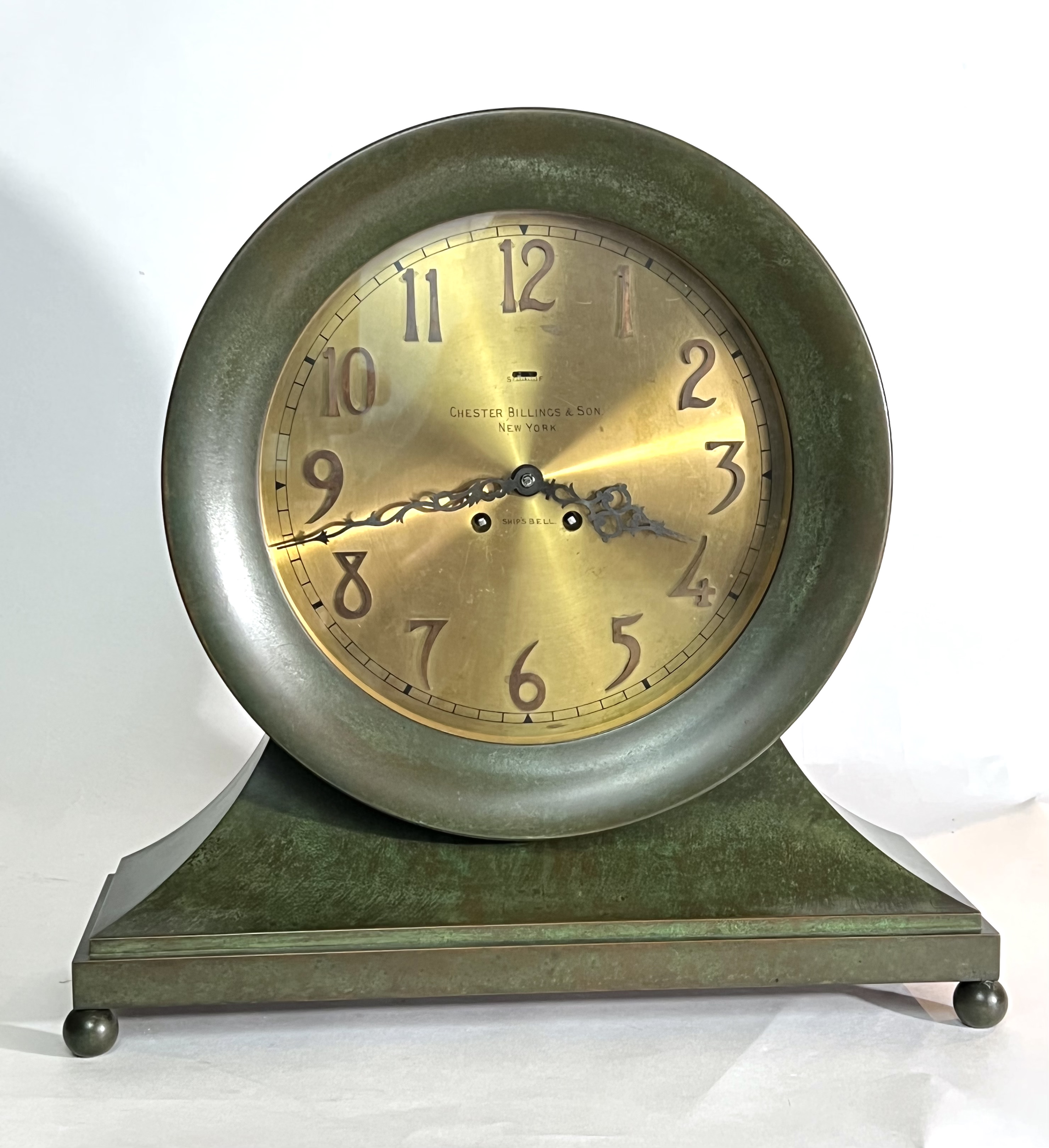 Chelsea 10 inch Special Gold Dial Base and Ball Feet Clock with Superb Verde Finish